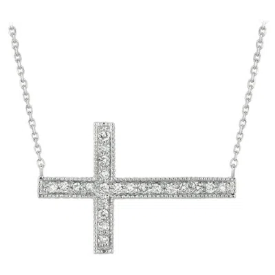 Pre-owned Morris & David 0.30 Carat Natural Diamond Sideway Cross Necklace 14 Karat White Gold G Si Chain