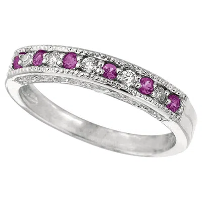 Pre-owned Morris & David 0.30 Carat Natural Pink Sapphire And Diamond Ring Band 14 Karat White Gold