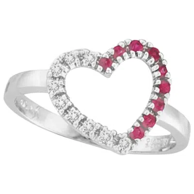 Pre-owned Morris & David 0.30 Carat Natural Round Cut Diamond And Pink Sapphire Heart Ring G Si 14k Gold