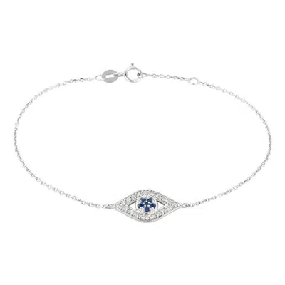 Pre-owned Morris & David 0.34 Carat Natural Diamond And Sapphire Eye Bracelet Bangle 14k White Gold