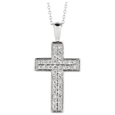 Pre-owned Morris & David 0.35 Carat Natural Diamond Cross Necklace 14 Karat White Gold G Si Chain
