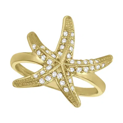 Pre-owned Morris & David 0.35 Ct Natural Round Cut Diamond Starfish Ring G Si 14k Yellow Gold