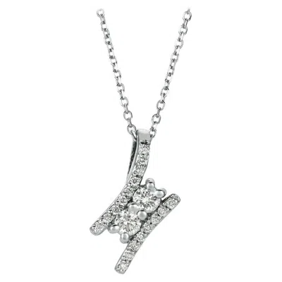 Pre-owned Morris & David 0.40 Carat Natural 2-stone Diamond Necklace 14 Karat White Gold G Si Chain
