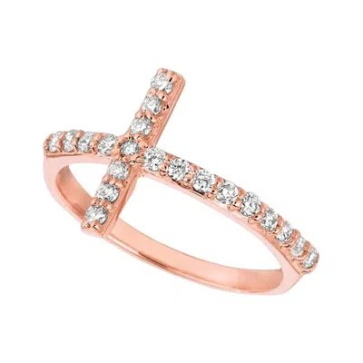 Pre-owned Morris & David 0.40 Carat Natural Diamond Cross Ring G Si 14 Karat Rose Gold In Red