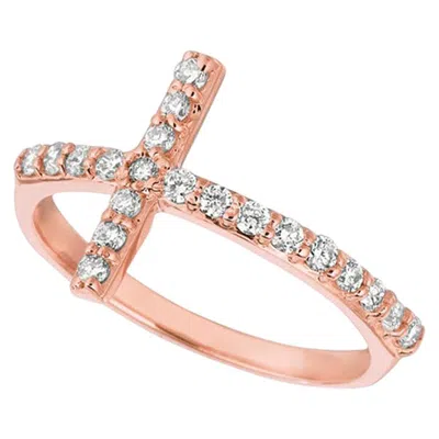Pre-owned Morris & David 0.40 Carat Natural Diamond Cross Ring G Si 14 Karat Rose Gold In Red