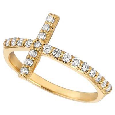 Pre-owned Morris & David 0.40 Carat Natural Diamond Cross Ring G Si 14 Karat Yellow Gold