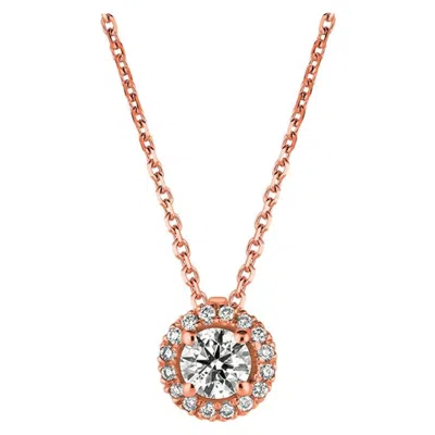 Pre-owned Morris & David 0.40 Carat Natural Diamond Halo Necklace 14 Karat Rose Gold G Si Chain In Red