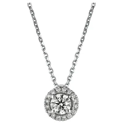 Pre-owned Morris & David 0.40 Carat Natural Diamond Halo Necklace 14 Karat White Gold G Si Chain