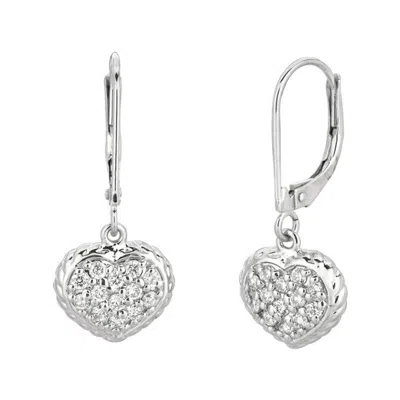 Pre-owned Morris & David 0.42 Carat Natural Diamond Heart Earrings G Si 14k White Gold