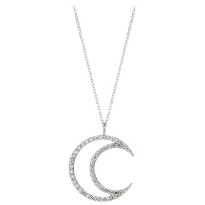 Pre-owned Morris & David 0.46 Carat Natural Diamond Crescent Moon Necklace 14 Karat White Gold Chain
