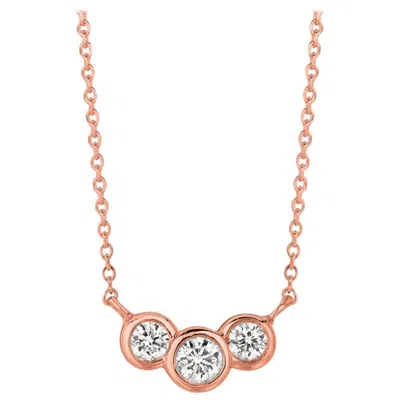 Pre-owned Morris & David 0.50 Carat Natural 3-stone Diamond Bezel Necklace 14 Karat Rose Gold G Si In Red