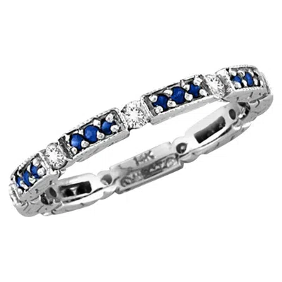 Pre-owned Morris & David 0.50 Carat Natural Diamond & Sapphire Ring Band 14k White Gold