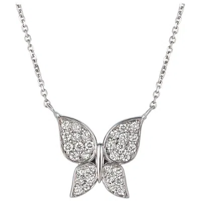 Pre-owned Morris & David 0.50 Carat Natural Diamond Butterfly Necklace 14 Karat White Gold G Si Chain