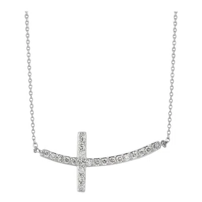 Pre-owned Morris & David 0.50 Carat Natural Diamond Cross Pendant Necklace 14 Karat White Gold G Si Chain