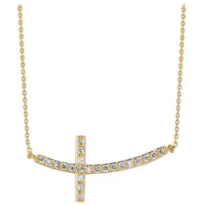 Pre-owned Morris & David 0.50 Carat Natural Diamond Cross Pendant Necklace 14 Karat Yellow Gold Chain