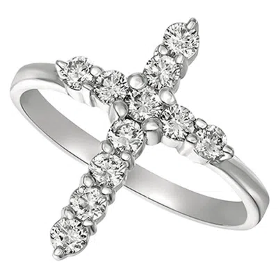 Pre-owned Morris & David 0.50 Carat Natural Diamond Cross Ring G Si 14 Karat White Gold