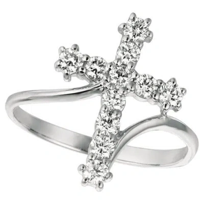 Pre-owned Morris & David 0.50 Carat Natural Diamond Cross Ring G Si 14k White Gold
