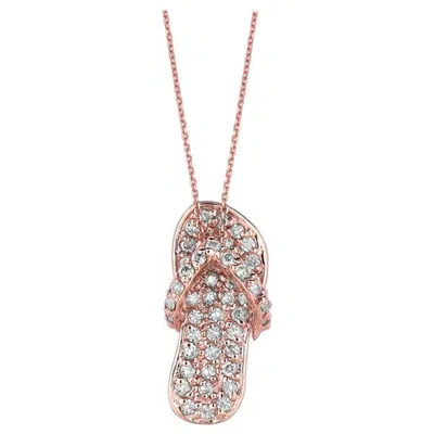 Pre-owned Morris & David 0.50 Carat Natural Diamond Flip Flop Necklace Pendant 14 Karat Rose Gold Chain In Red