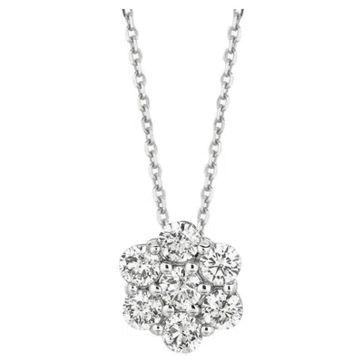 Pre-owned Morris & David 0.50 Carat Natural Diamond Flower Necklace 14 Karat White Gold G Si Chain