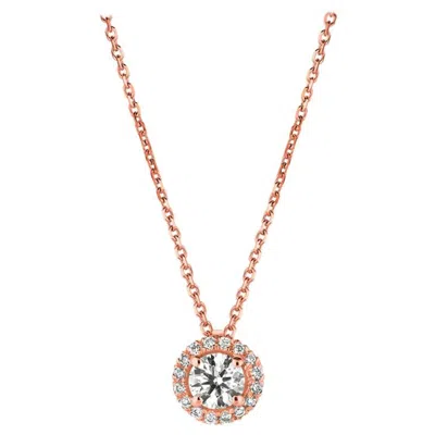 Pre-owned Morris & David 0.50 Carat Natural Diamond Halo Necklace 14 Karat Rose Gold G Si Chain In Red