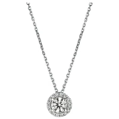 Pre-owned Morris & David 0.50 Carat Natural Diamond Halo Necklace 14 Karat White Gold G Si Chain