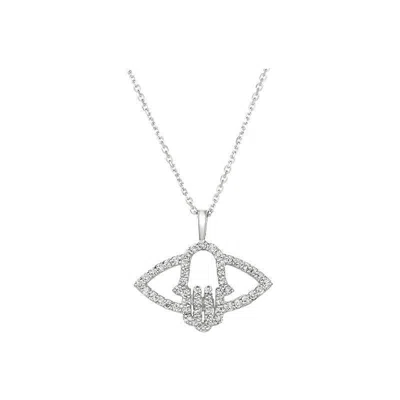 Pre-owned Morris & David 0.50 Carat Natural Diamond Hamsa Hand Of God Necklace 14k White Gold