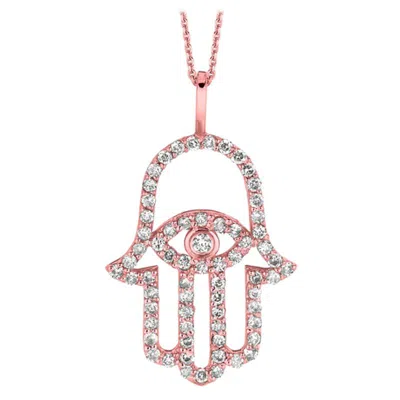 Pre-owned Morris & David 0.50 Carat Natural Diamond Hamsa Necklace 14 Karat Rose Gold G Si Chain In Red