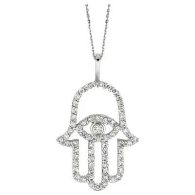 Pre-owned Morris & David 0.50 Carat Natural Diamond Hamsa Necklace 14 Karat White Gold G Si Chain