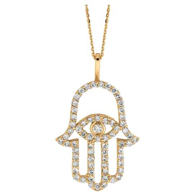 Pre-owned Morris & David 0.50 Carat Natural Diamond Hamsa Necklace 14 Karat Yellow Gold G Si Chain