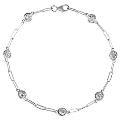 Pre-owned Morris & David 0.50 Carat Natural Diamond Paper Clip Bracelet G Si 14k White Gold 7''