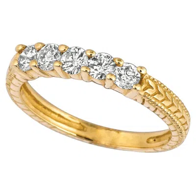 Pre-owned Morris & David 0.50 Carat Natural Diamond Ring G Si 14k Yellow Gold 5 Stones