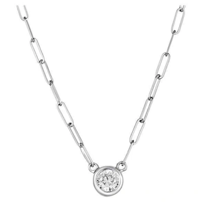 Pre-owned Morris & David 0.50 Carat Natural Diamond Solitaire Paper Clip Necklace 14k White Gold 18''