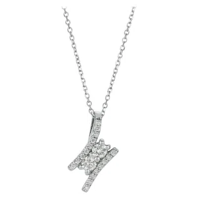 Pre-owned Morris & David 0.50 Carat Natural Diamond Two Stone Style Necklace 14 Karat White Gold G Si