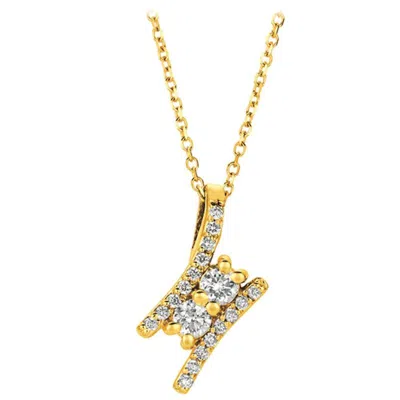 Pre-owned Morris & David 0.50 Carat Natural Diamond Two-stone Style Necklace 14 Karat Yellow Gold G Si