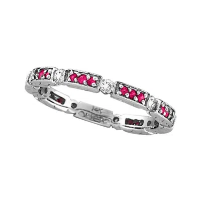 Pre-owned Morris & David 0.52 Carat Natural Pink Sapphire & Diamond Eternity Ring Band 14k White Gold