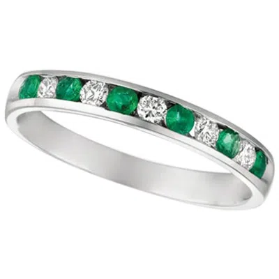 Pre-owned Morris & David 0.55 Carat Natural Diamond And Emerald Ring Band 14 Karat White Gold