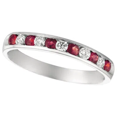 Pre-owned Morris & David 0.55 Carat Natural Diamond And Ruby Ring Band 14 Karat White Gold