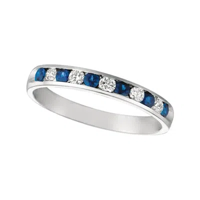 Pre-owned Morris & David 0.55 Carat Natural Diamond And Sapphire Ring Band 14 Karat White Gold