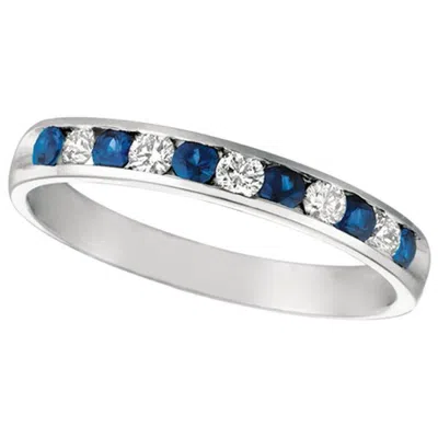 Pre-owned Morris & David 0.55 Carat Natural Diamond And Sapphire Ring Band 14 Karat White Gold