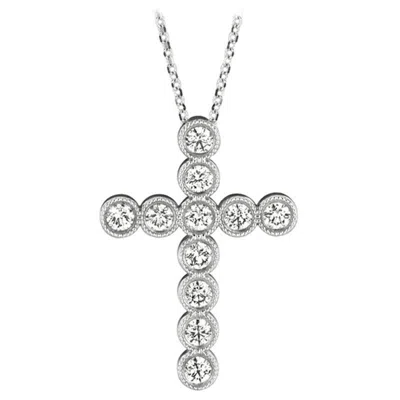 Pre-owned Morris & David 0.55 Carat Natural Diamond Cross Pendant Necklace 14 Karat White Gold G Si Chain