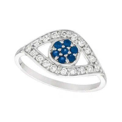 Pre-owned Morris & David 0.55 Carat Natural Sapphire And Diamond Eye Ring Band 14 Karat White Gold