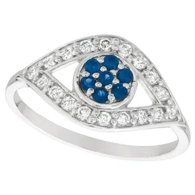Pre-owned Morris & David 0.55 Carat Natural Sapphire And Diamond Eye Ring Band 14 Karat White Gold