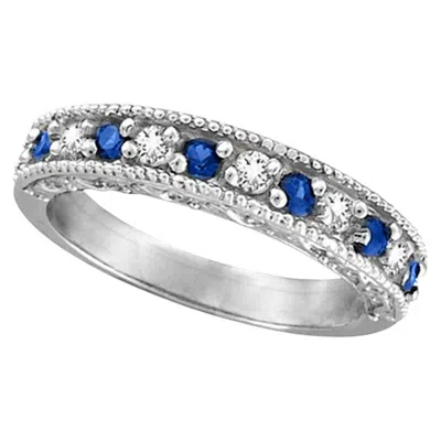 Pre-owned Morris & David 0.59 Carat Natural Diamond & Sapphire Ring Band 14k White Gold