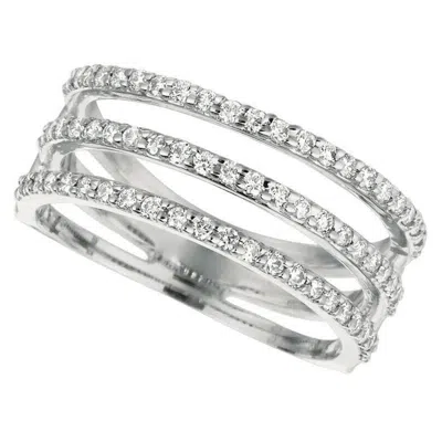 Pre-owned Morris & David 0.60 Carat Natural Diamond 3 Row Ring G Si 14k White Gold