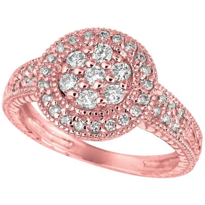 Pre-owned Morris & David 0.60 Carat Natural Diamond Round Ring Pavé Band G Si 14 Karat Rose Gold In Red