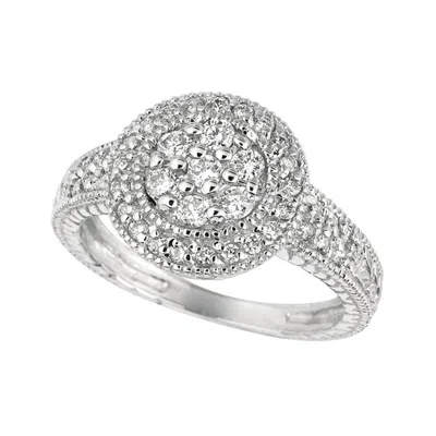 Pre-owned Morris & David 0.60 Carat Natural Diamond Round Ring Pave Band G Si 14 Karat White Gold