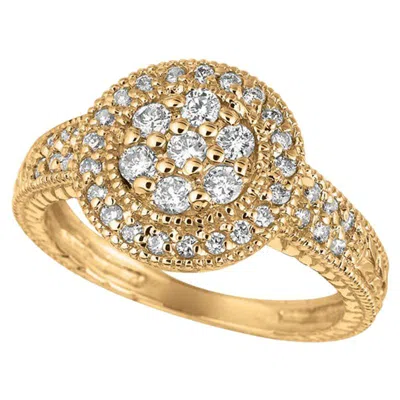 Pre-owned Morris & David 0.60 Carat Natural Diamond Round Ring Pave Band G Si 14 Karat Yellow Gold