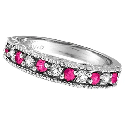Pre-owned Morris & David 0.61 Carat Natural Pink Sapphire & Diamond Ring Band 14k White Gold