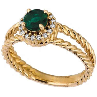 Pre-owned Morris & David 0.65 Carat Natural Emerald And Diamond Ring 14 Karat Yellow Gold