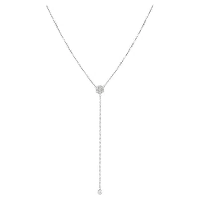 Pre-owned Morris & David 0.75 Carat Diamond Flower Bezel Drop Necklace 14 Karat White Gold